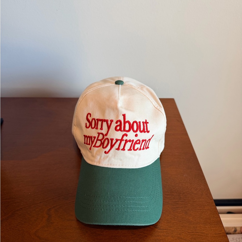 Trendy "Sorry About My Boyfriend" 5-Panel Hat | Cream & Green
